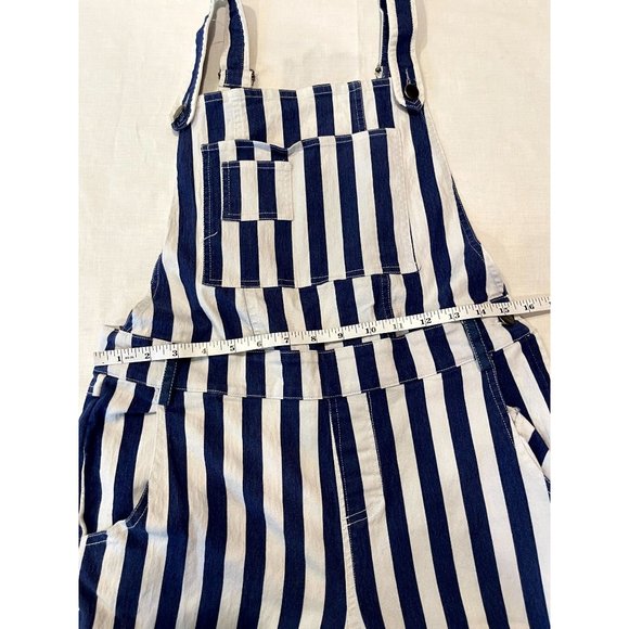 Akira Chicago Womens Striped Jumpsuit Stretch Pockets White Blue Size Large - Picture 6 of 11